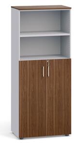 Dvojdverová kombinovaná kancelárska skriňa PRIMO 2023, dvere na 3 poschodia, 1781 x 800 x 420 mm, sivá / orech