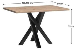 KONDELA Jedálenský rozkladací stôl, dub artisan/čierna, 120-160x80x75 cm, KOLI