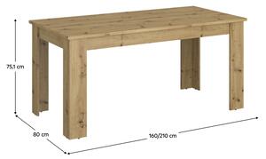 KONDELA Jedálenský rozkladací stôl, dub artisan, 160-210x80 cm, AIRON