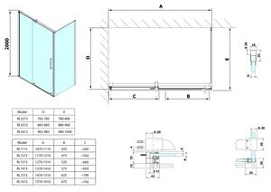 Polysan, ROLLS LINE obdĺžniková sprchová zástena 1500x900 mm, L/P varianta, číre sklo, RL1515RL3315