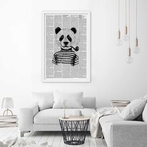 Plagát Panda s fajkou Farba rámu: Hnedá, Veľkosť: 20 x 30 cm