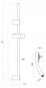 Cersanit Vibe - Sprchová súprava s tyčou a posuvným držiakom, 3 funkčná hlavica, kovová tyč 71cm s posuvným držiakom a montážnou sadou, S951-021