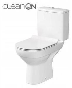 Cersanit City New CleanOn, kombi wc so splachovaním 3/5l, horizontálny odtok + antibakteriálne toaletné sedátko z duroplastu, biela, K35-037