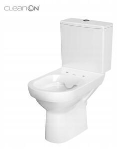 Cersanit City New CleanOn, kombi wc so splachovaním 3/5l, horizontálny odtok + antibakteriálne toaletné sedátko z duroplastu, biela, K35-037