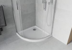 Mexen Rio, štvrťkruhový sprchovací kút s posuvnými dverami 80 x 80 cm, 5mm sklo námraza, chrómový profil + biela sprchová vanička, 863-080-080-01-30-4110