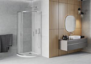 Mexen Rio, štvrťkruhový sprchovací kút s posuvnými dverami 70 x 70 cm, 5mm sklo námraza, chrómový profil + biela sprchová vanička, 863-070-070-01-30-4110