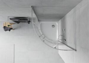 Mexen Rio, štvrťkruhový sprchovací kút s posuvnými dverami 70 x 70 cm, 5mm číre/pásy sklo, chrómový profil + biela sprchová vanička, 863-070-070-01-20-4110