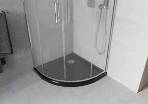 Mexen Rio, štvrťkruhový sprchovací kút s posuvnými dverami 70 x 70 cm, 5mm číre sklo, chrómový profil + čierna sprchová vanička, 863-070-070-01-00-4170