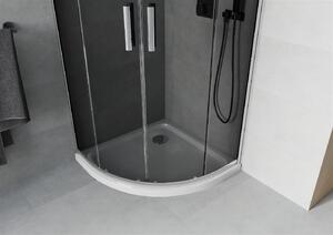 Mexen Rio, štvrťkruhový sprchovací kút s posuvnými dverami 80 x 80 cm, 5mm šedé sklo, chrómový profil + biela sprchová vanička, 863-080-080-01-40-4110