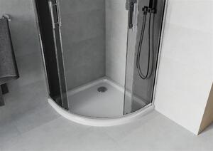 Mexen Rio, štvrťkruhový sprchovací kút s posuvnými dverami 70 x 70 cm, 5mm šedé sklo, chrómový profil + biela sprchová vanička, 863-070-070-01-40-4110