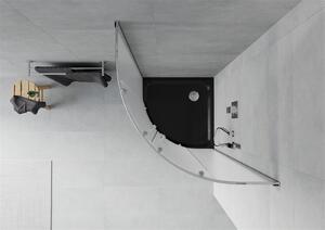 Mexen Rio, štvrťkruhový sprchovací kút s posuvnými dverami 70 x 70 cm, 5mm sklo námraza, chrómový profil + čierna sprchová vanička, 863-070-070-01-30-4170