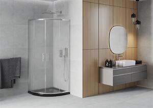 Mexen Rio, štvrťkruhový sprchovací kút s posuvnými dverami 80 x 80 cm, 5mm sklo námraza, chrómový profil + čierna sprchová vanička, 863-080-080-01-30-4170