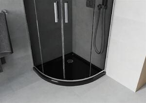 Mexen Rio, štvrťkruhový sprchovací kút s posuvnými dverami 90 x 90 cm, 5mm šedé sklo, chrómový profil + čierna sprchová vanička, 863-090-090-01-30-4170