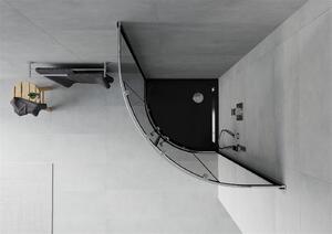 Mexen Rio, štvrťkruhový sprchovací kút s posuvnými dverami 70 x 70 cm, 5mm šedé sklo, chrómový profil + čierna sprchová vanička, 863-070-070-01-40-4170
