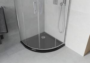 Mexen Rio, štvrťkruhový sprchovací kút s posuvnými dverami 80 x 80 cm, 5mm sklo námraza, chrómový profil + čierna sprchová vanička, 863-080-080-01-30-4170