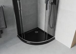 Mexen Rio, štvrťkruhový sprchovací kút s posuvnými dverami 90 x 90 cm, 5mm šedé sklo, chrómový profil + čierna sprchová vanička, 863-090-090-01-30-4170