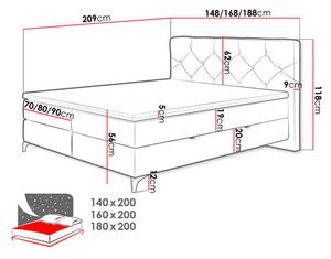 Kontinentálna manželská posteľ 140x200 OLDCASTLE - svetlá šedá + topper ZDARMA