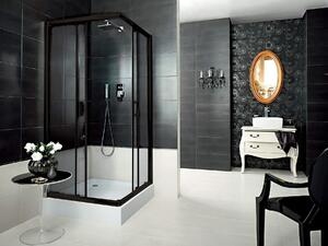Deante Funkia, štvorcový sprchový kút 90x90 cm, výška 185cm, 5mm číre sklo, čierny profil, KYC_N41K