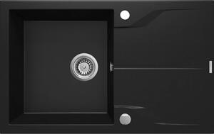 Deante Andante, granitový drez 780x490x194 mm + priestorovo úsporný sifón, 1-komorový, čierna, ZQN_N113