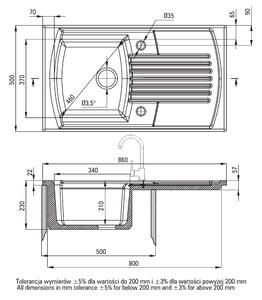 Deante Lusitano, keramický drez 860x500x230 mm + sifón, 1-komorový, biela, ZCL_611N