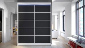 Šatníková skriňa 150 cm s posuvnými dverami a LED osvetlením PIRITU 4 - biela / čierna