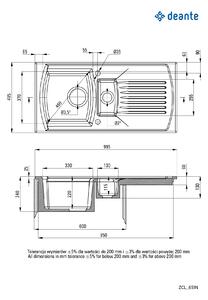 Deante Lusitano, keramický drez 1000x500x240 mm + sifón, 1,5-komorový, biela, ZCL_651N