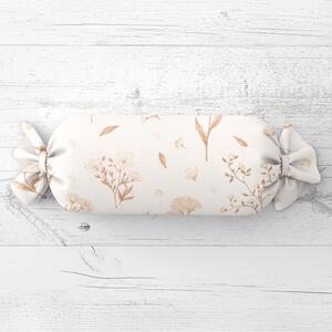 Biante Vankúš valec bonbon Sandra SA-775 Smotanovo-hnedé jarné kvietky na bielom 15x40 cm