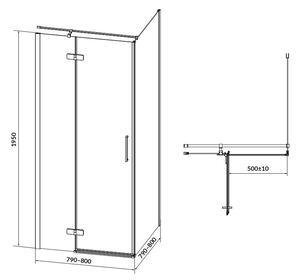 Cersanit Jota, rohový sprchovací kút 80 (dvere ľavé) x 80 (stena) x 195 cm, 6mm číre sklo, čierny profil, S160-007