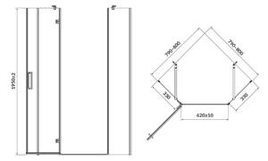 Cersanit Jota, 5-uhoľníkový sprchovací kút 80x80x195 cm, ľavé dvere, 6mm číre sklo, chrómový profil, S160-010