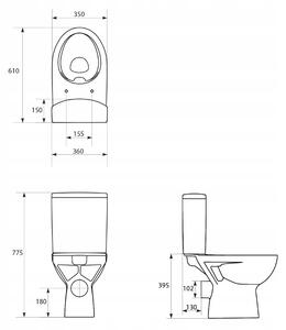 Cersanit Parva CleanOn, kombi wc so splachovaním 3/5l bez toaletného sedátka, biela, K27-062