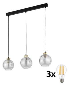 LED luster na lane DEVI 3xE27/15W/230V čierny/číry