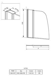 Deante Alpinia, vaňová zástena 115x140 cm s otočným 1-krídlom (85cm otočné, 30cm fix), číre sklo s EasyClean, chrómový profil, KGA_072P