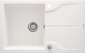 Deante Andante Flush, granitový drez 780x490x194 mm, 3,5" + priestorovo úsporný sifón, 1-komorový, biela, ZQN_T513