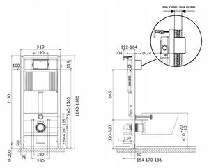 Cersanit City Square, podomietkový rám AQUA 52 PNEU + závesné wc so sedátkom s pomalým zatváraním + tlačidlo Accento čierne sklo, biela, S701-401