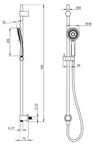 Deante Arnika, sprchový stĺp 95cm s podomietkovým pripojením a 3-funkčnou ručnou hlavicou a sprchovou hadicou 150cm, chrómová, NQA_061K