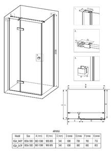 Deante Arnika, obdĺžnikový sprchový kút 100 (dvere) x 90 (stena) cm, výška 200cm, 6mm číre sklo s EasyClean, čierny profil, KQA_047P