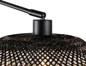Nástenná lampa čierna s ratanovým tienidlom 50 cm nastaviteľná - Blitz