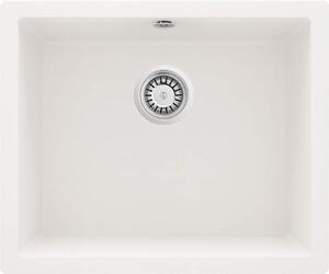 Deante Corda Flush, granitový drez na dosku 550x460x204 mm, 3,5" + priestorovo úsporný sifón, 1-komorový, biela, ZQA_A10F