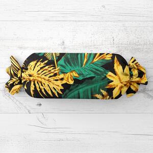 Biante Vankúš valec bonbon Sandra SA-603 Zeleno-zlaté tropické listy na čiernom 15x40 cm
