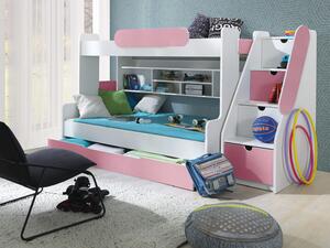 Poschodová detská posteľ pre 2 deti Sopros, biela/ružová