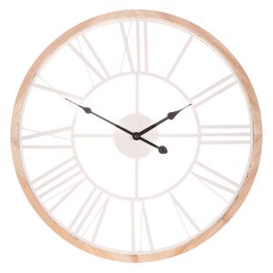 Autronic - Hodiny nástěnné - velké římské číslice, dřevo a kov, bílé, 50 cm - HW4008
