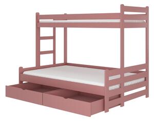 Detská poschodová posteľ RAIMUND + matrac, 90x200, ružová