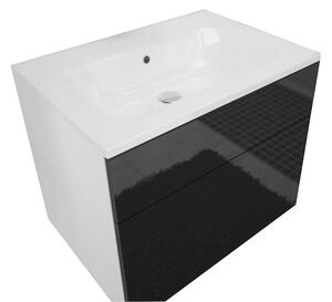 Kúpeľňová skrinka pod umývadlo LARTO + umývadlo, biely/čierny lesk