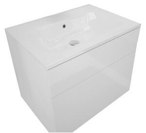 Kúpeľňová skrinka pod umývadlo LARTO + umývadlo, biela/biely lesk