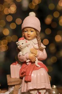 Ružová vianočná figúrka dievčatko na sánkach 16cm
