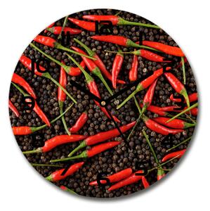 Sklenené hodiny okrúhle Chilli papričky