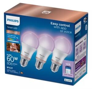 SADA 3x stmievateľných RGB LED žiaroviek Philips SMART A60 E27/8,8W/230V 2200-6500K