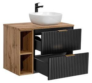 Kúpeľňová skrinka s umývadlom a doskou ADEL Black DU80/3 | 80 cm