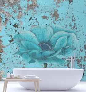 Fototapeta Tyrkysový kvet na stene Materiál: Vliesová, Rozmery: 100 x 100 cm