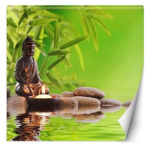 Fototapeta Budha, sviečka a zenové kamene Materiál: Vliesová, Rozmery: 100 x 100 cm